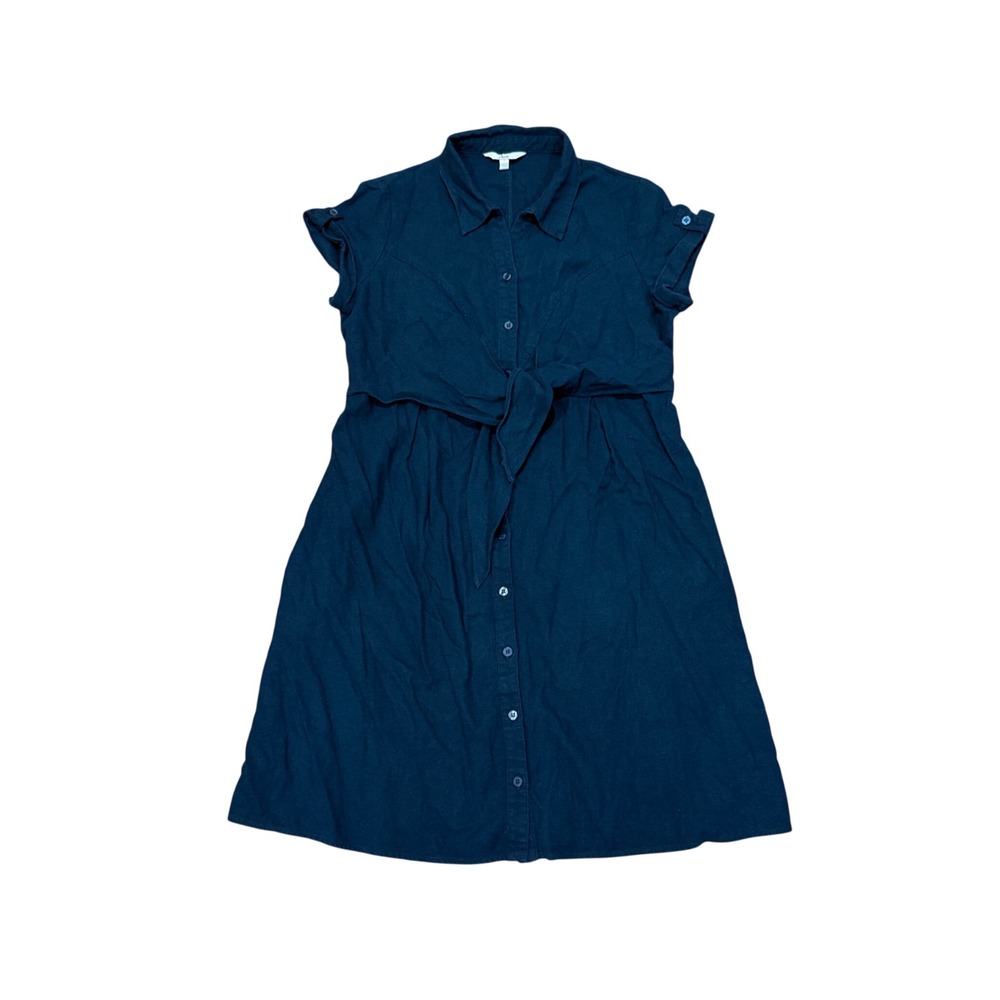 Ripe Colette Tie Up Linen Blend Dress Small S Biro Blue Maternity Shirt Dress
